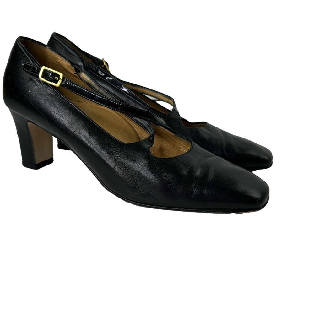 Menstor Women's black leather mary jane heel shoes